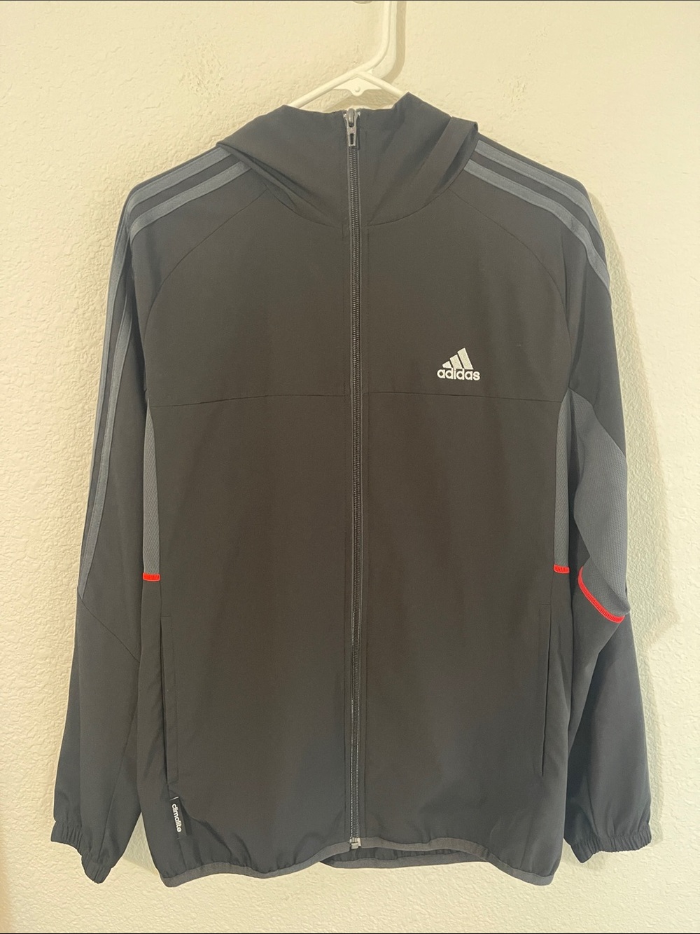 Adidas Black Full-Zip Hooded Jacket with Gray Panels